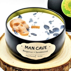 Man Cave Bergamot Sandalwood Candle Man Cave Skull Lover Gift Candle For Him Masculine Scent Candle For Dad Boyfriend Scented Gift