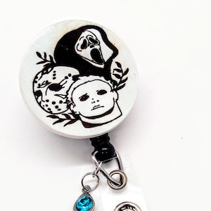 Michael Myers Jason Ghostface Scream Halloween Badge Reel, Humor Nurse Fall Boys Retractable Badge, RN Badge,  LPN  Nurse Med Staff Gift