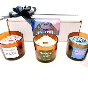 Lavendel Haze Mitternachtsregen Gequälter Dichter Trio Holzdocht Kerzenset Geschenkbox Soja Duftkerzen