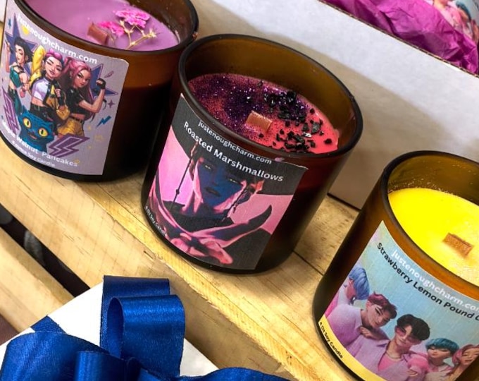Kpop Demon Hunters Fan Art Soy Candle Set Wood Wick Gift Box Rumi Saja Boys Mira Zoey Demon Hunters Merch
