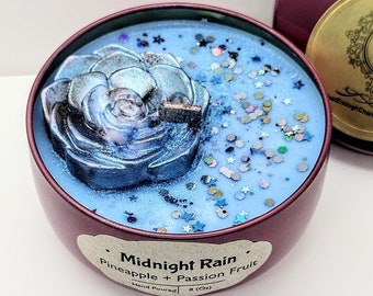 Midnight Rain Relaxation Essential Oil Soy Candle, Pineapple PassionFruit Sparkle Wood Wick Candle, Odor Eliminate,  Aromatherapy Gift Her