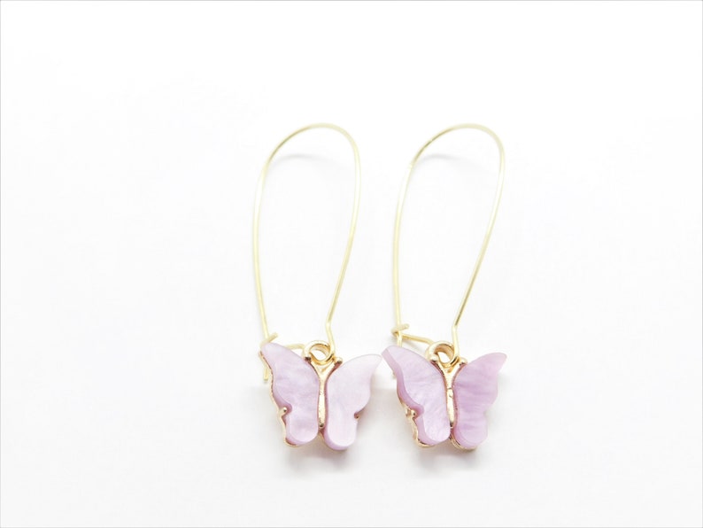 Unique Butterfly Freedom Custom Jewelry Gift For,18 k Gold Hope Gift Earrings Light Purple and Gold Butterfly Wire Dangle Unique Earrings