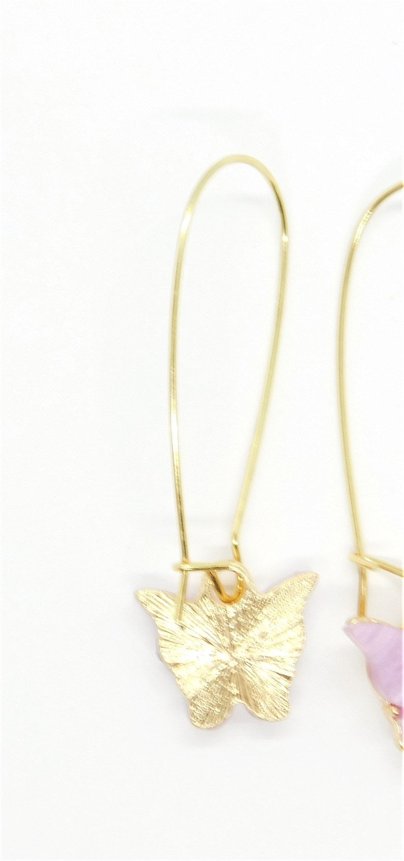 Unique Butterfly Freedom Custom Jewelry Gift For,18 k Gold Hope Gift Earrings Light Purple and Gold Butterfly Wire Dangle Unique Earrings