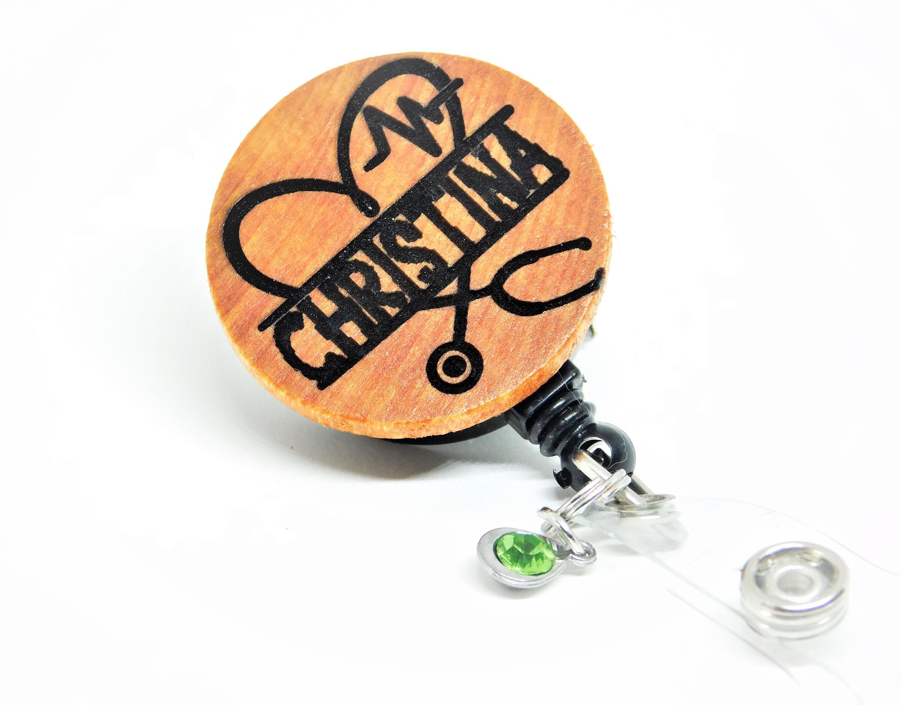 Personalized Name Badge Reel Wood Engraved Retractable Badge Etsy