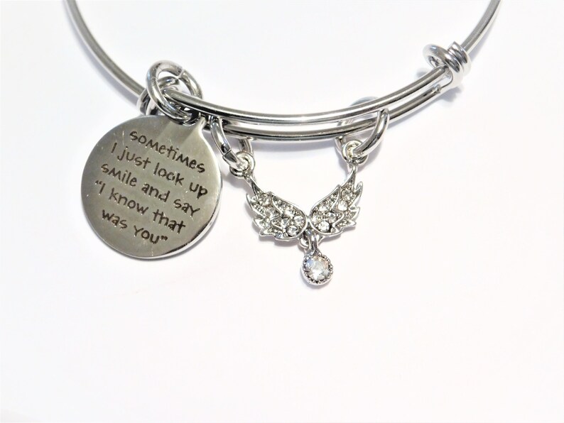 Loved One Charm Bracelet Remembering Loved 1 Crystal Angel Wings Remembrance Angel Wing Bracelet Remembrance Gift Remembrance Jewelry