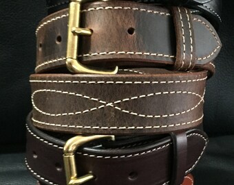 1.5/"Genuine Stitched Leather Casual Gun Work Belt Double Hole Heavy Duty USA CCW