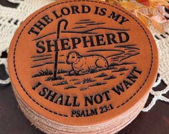 The Lord Is My Shepherd Coaster Set – Psalm 23 Leather or Wood Coasters | Bible Verse Gift | Christian Handmade Faith Decor