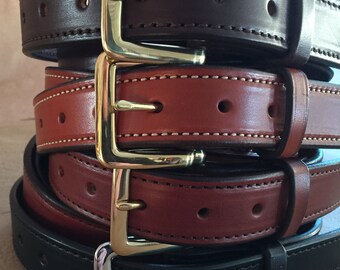 Mens Black Handmade Stitched English Bridle Leather Money Belt With Zipper