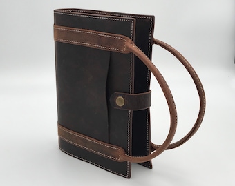 Genuine Leather Bible Book Cover & Pockets Plain Distressed Buffalo Leather Amish Made