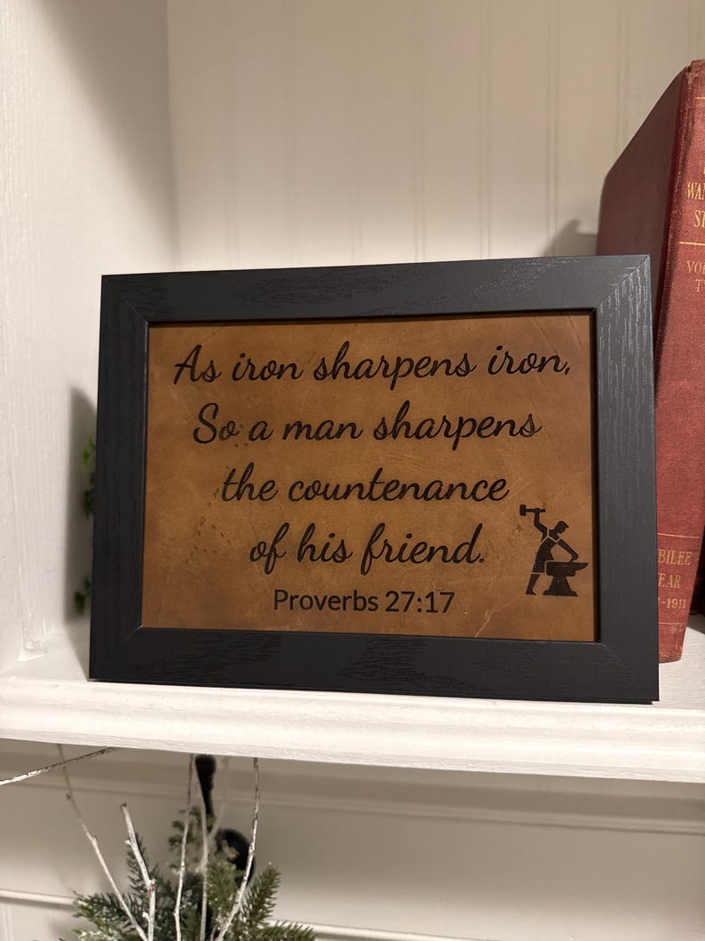 Proverb Frame Engraved Leather Proverbs 27:17 Sign - Wooden Frame - Etsy