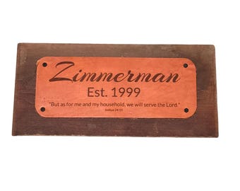 Custom Engraved Leather Sign: Rustic Wood Plaque, Personalized Home Decor
