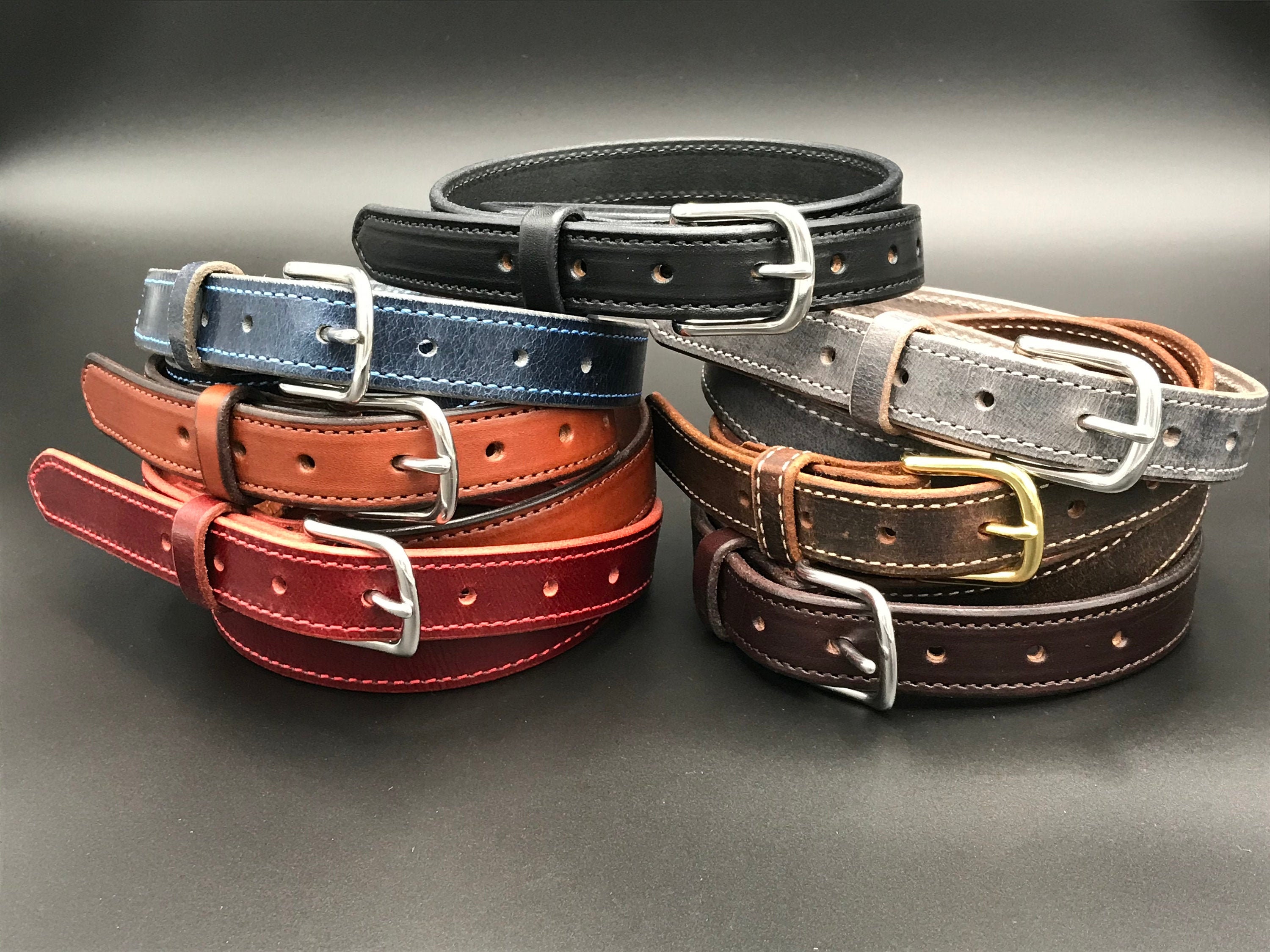 No. 1 Leather Belt - Italian Bridle Leather - Brown Leather with Brass, Large. Adjusts to Fit Sizes 34 - 42