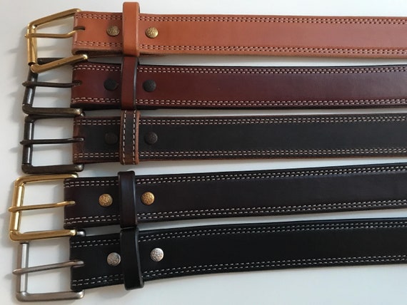 Amish Handmade Bridle Leather Belt: Double Stitched Dress & Work Belt