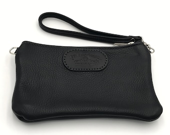 Damen kleine schwarze Leder Clutch Geldbörse Handtasche und Crossbody Strap Amish handgefertigt