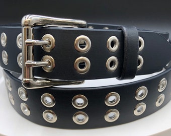 1.5 Buffalo Leather Grommet Belt Double Hole 12oz Silver Buckle and Grommets Amish Handmade in Lancaster PA Etsy UK