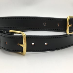 Double Buckle Waist Leather Belt with Stitched Back - 2 Belts in One - Amish Handmade in Lancaster PA