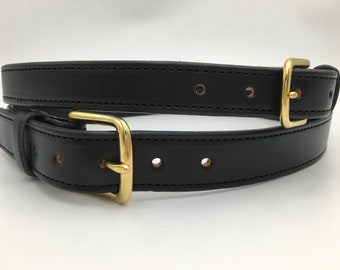 Handmade Black Bridle Leather Double Buckle Belt: Amish Made