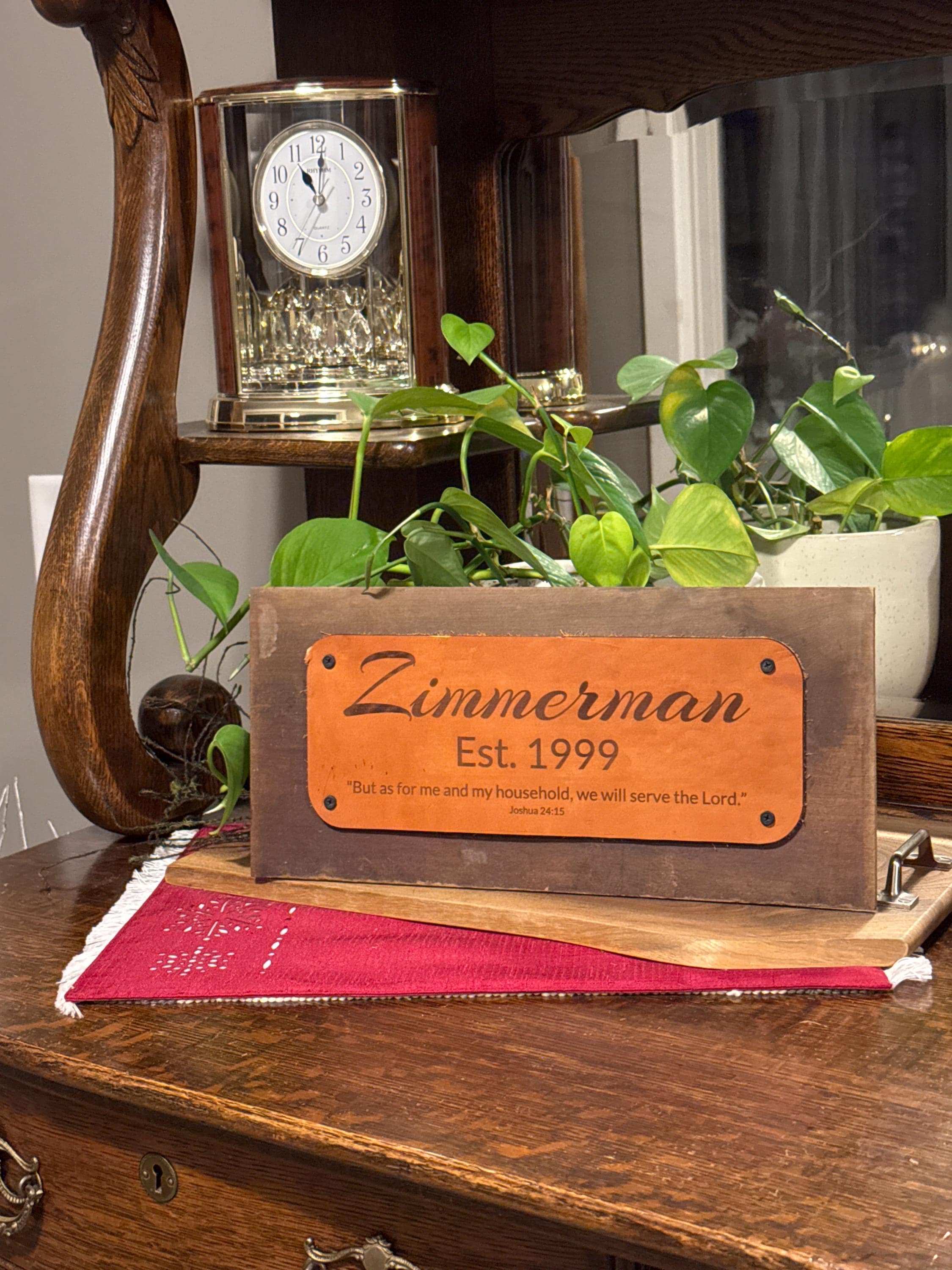 Custom Engraved Leather Sign: Rustic Wood Plaque, Personalized Home ...