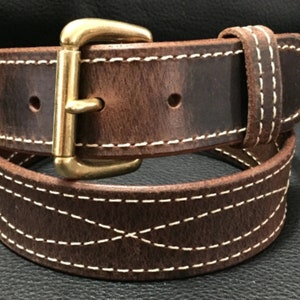 Embroidered Full Grain Genuine Leather Belt - Brass & Silver Buckles - Western Cowboy CWW Gun Holster Belt - 1.5" Wide