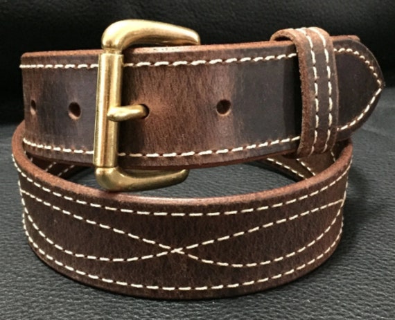 Full-Grain Leather Belt with Fancy Stitching, 1.5 Inches Width 1.5 main image 3