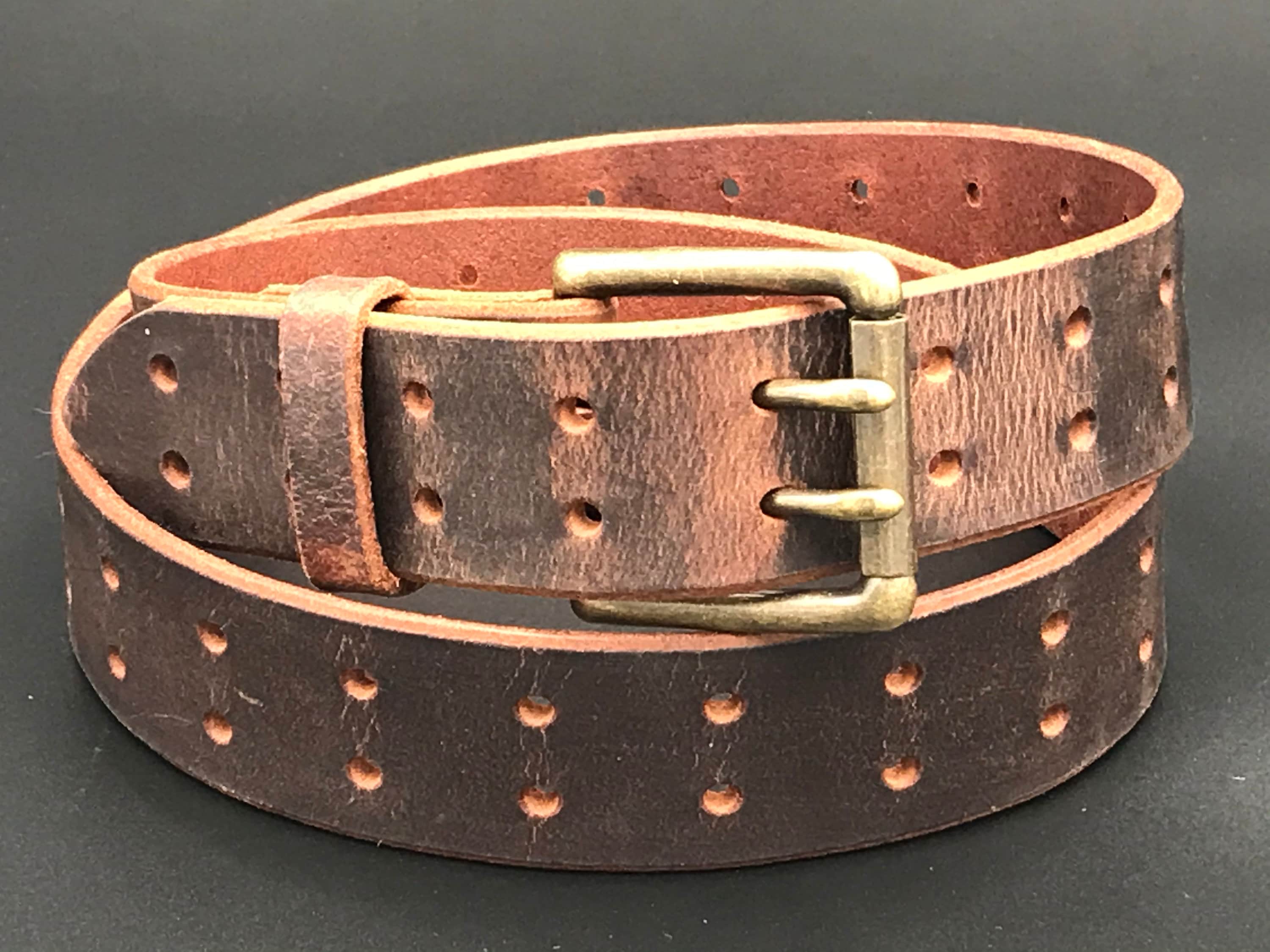 2&quot; Casual Amish Handmade Wickett & Craig Double Hole 12oz Real Bridle Leather Dress Work Belt for Gun Holster Strap-Made in Lancaster PA