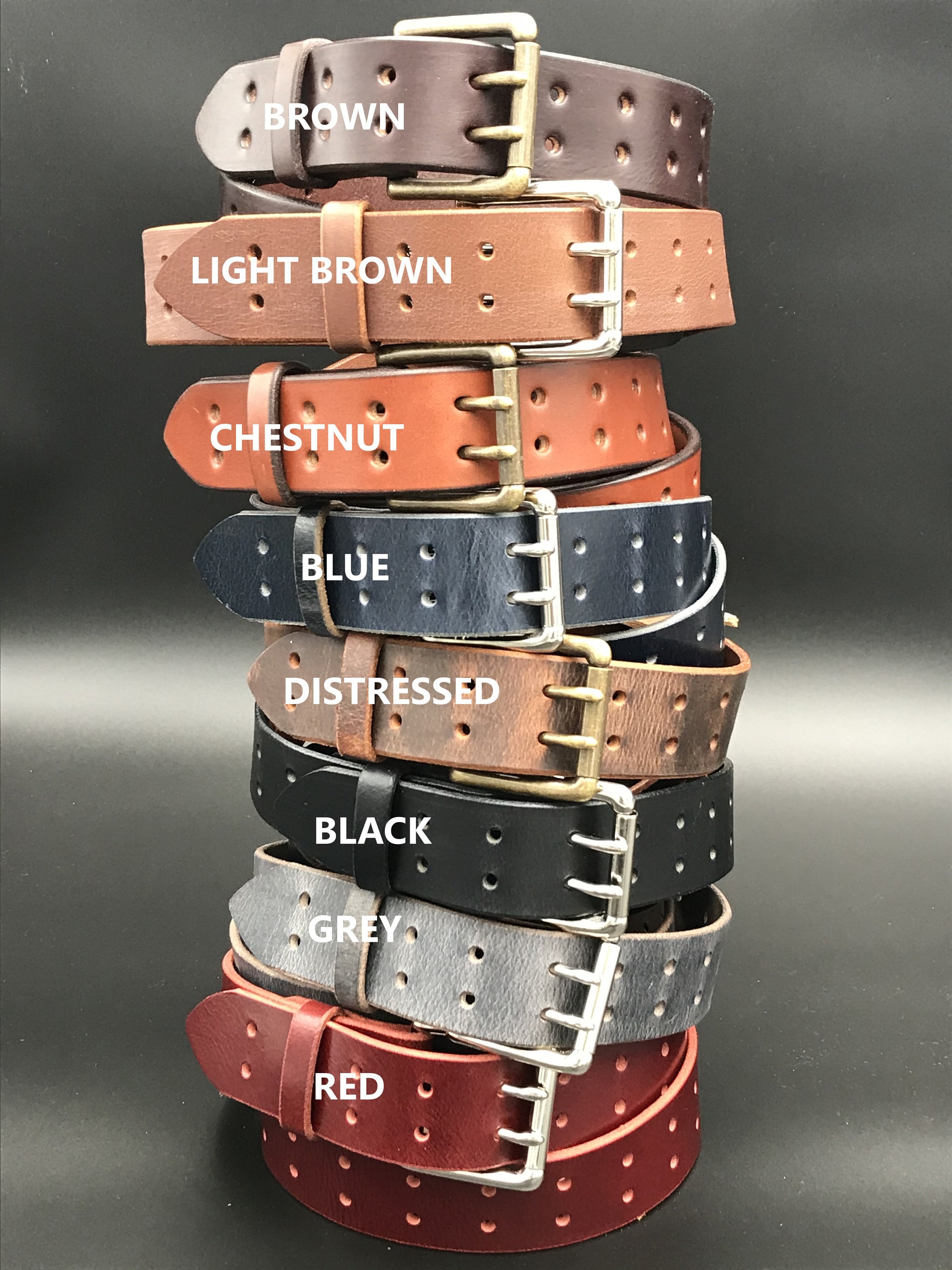 2&quot; Casual Amish Handmade Wickett & Craig Double Hole 12oz Real Bridle Leather Dress Work Belt for Gun Holster Strap-Made in Lancaster PA