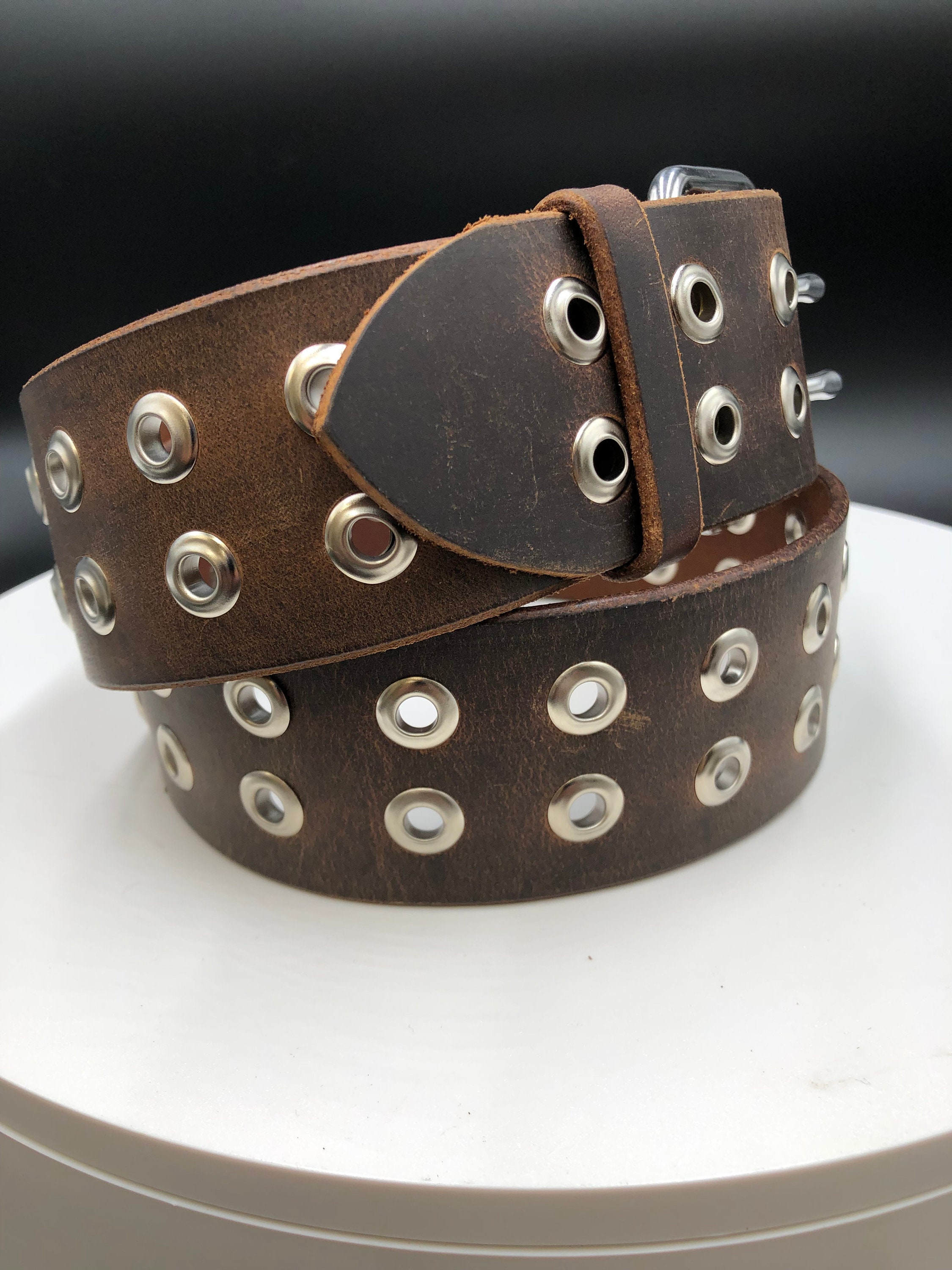 Buffalo Leather Grommet Belt: Amish Handmade Double Hole 
