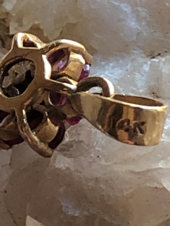 14K solid Yellow Gold Ruby Diamond Flower Pendant… - image 9