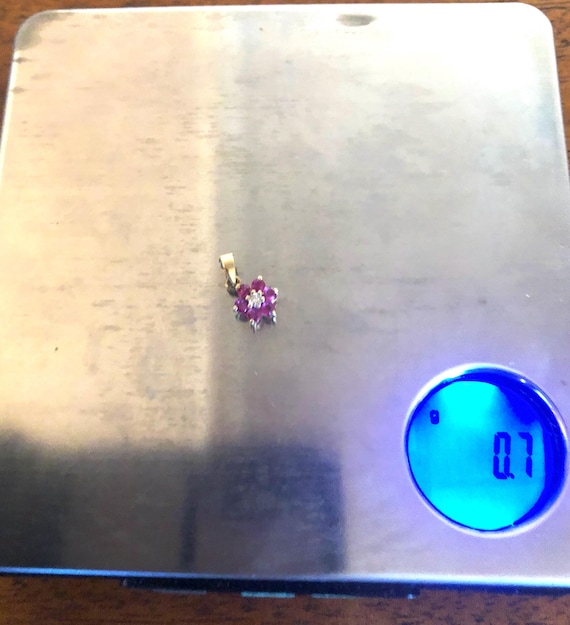 14K solid Yellow Gold Ruby Diamond Flower Pendant… - image 12