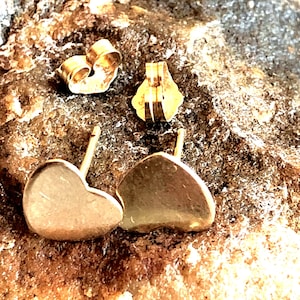 14k yellow gold flat heart sweetheart stud earrings hearts dainty gold heart girl earrings gift woman birthday holiday Christmas love