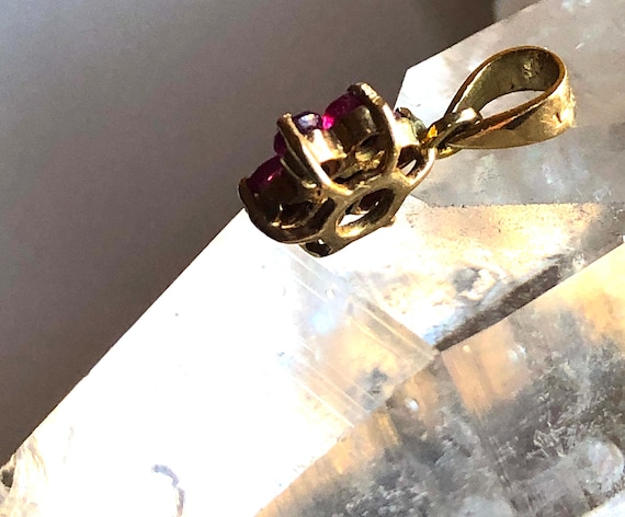 14K solid Yellow Gold Ruby Diamond Flower Pendant… - image 6