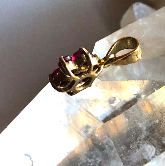 14K solid Yellow Gold Ruby Diamond Flower Pendant… - image 17