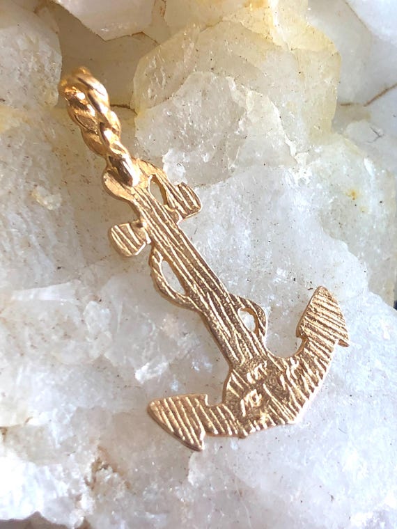 14k Gold Anchor Charm, Diamond-Cut Nautical Pendant