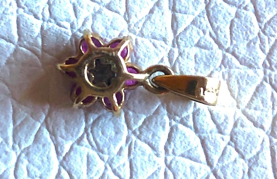 14K solid Yellow Gold Ruby Diamond Flower Pendant… - image 14
