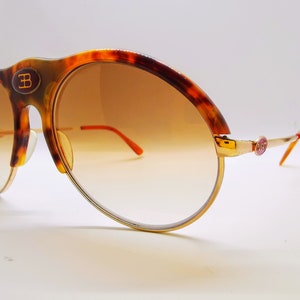 Vintage Bugatti 65986 oval teardrop Sunglasses - Tortoise acetate/Gold - Large