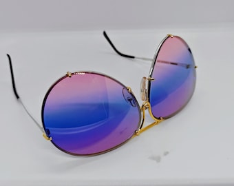 Custom Porsche Design aviator-glazen: driedubbele regenbooggradiënt: paars/blauw/roze