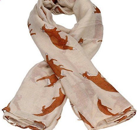 Super cute fox scarf / cream scarf / patterned / teacher | Etsy