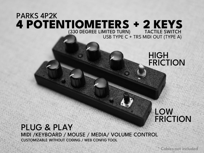Contrôleur MIDI ParksTool 4P2K 4 potentiomètres 2 touches / molette / bouton / USB / canal personnalisable CC / plug and play / périphériques audio image 4