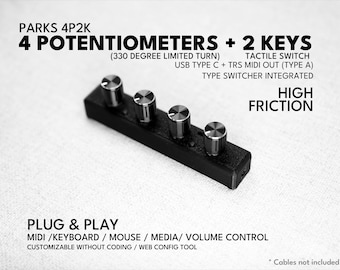 ParksTool 4P2K MIDI Controller: 4 Knobs, 2 Keys, USB-C, Plug-and-Play