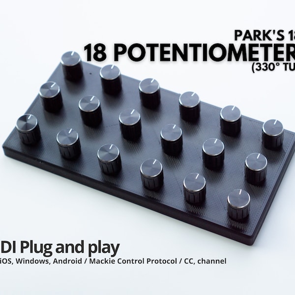 Park's 18P (Potenciómetros) / Diales MIDI / perilla / usb C / TRS / canal personalizable y CC / plug and play / diy / mcp / volumen del teclado