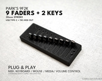 Park's 9F (9 Faders) + 2 Keys / MIDI / USB / customizable channel and CC / plug and play / diy / media / Volume control / sound devices