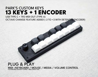 MIDI controller - ParksTool 13K1E (13 keys + 1 encoder) / keyboard / volume media control / plug and play / knob / dial