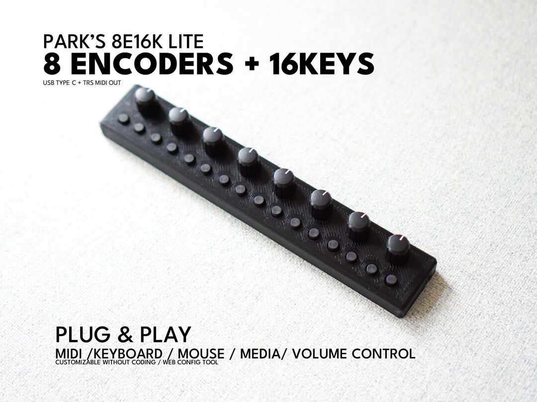 Park's 8E16K 8 Encoders With 16 Keys / MIDI / Plug and Play / Customizable / Diy / MCP