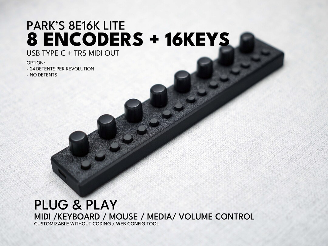Park's 8E16K 8 Encoders With 16 Keys / MIDI / Plug and Play / Customizable / Diy / MCP