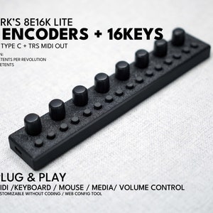 (zamówienie w przedsprzedaży) Kontroler MIDI - ParksTool 8E16K (enkodery + klawisze) / Plug and Play / konfigurowalny / głośność klawiatury i myszy / Urządzenia dźwiękowe