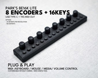 MIDI-Controller – ParksTool 8E16K (Encoder + Tasten) / Plug and Play / anpassbar / Tastatur-Maus-Lautstärke / Soundgeräte