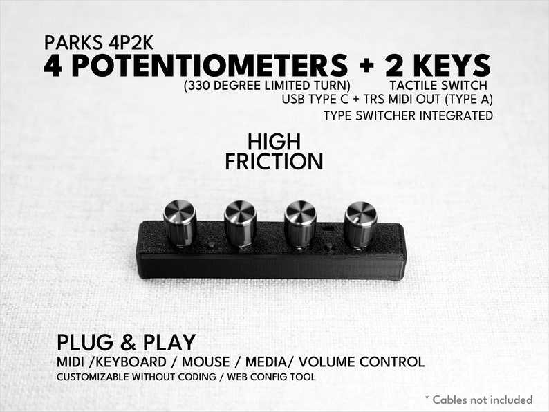Contrôleur MIDI ParksTool 4P2K 4 potentiomètres 2 touches / molette / bouton / USB / canal personnalisable CC / plug and play / périphériques audio image 2