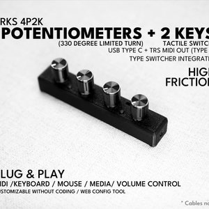 Contrôleur MIDI ParksTool 4P2K 4 potentiomètres 2 touches / molette / bouton / USB / canal personnalisable CC / plug and play / périphériques audio HIGH