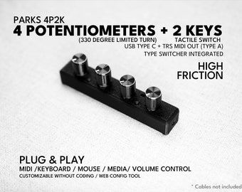 Midi-Regler - ParksTool 4P2K (4 Potentiometer + 2 Tasten) / Drehregler / Drehregler / USB / anpassbarer Kanal CC / Plug and Play / Klanggeräte