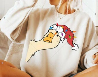 Funny Goose Christmas PNG with head peeking out